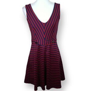 MONTEAU NAVY & RED STRIPE DRESS SZ.L EUC